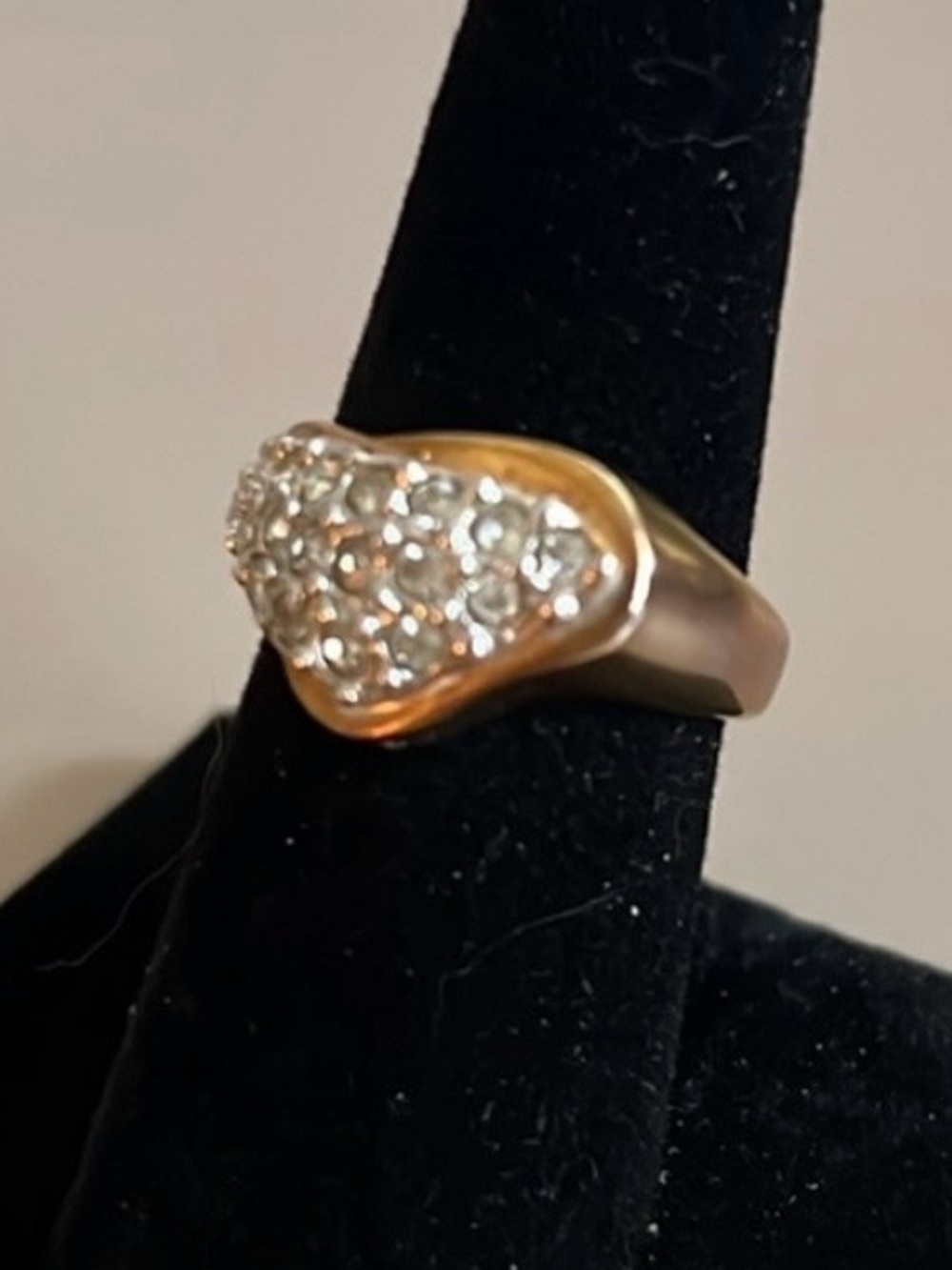 Vintage 14K Gold Plated Clear Crystal Stones Pavé Ring - Picture 3 of 5
